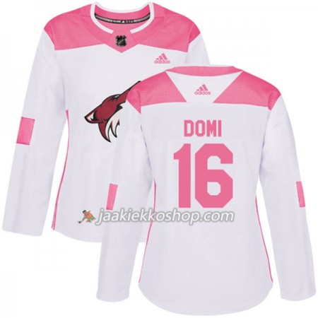 Nainen NHL Arizona Coyotes Pelipaita Max Domi 16 Adidas 2017-2018 Valkoinen Vaaleanpunainen Fashion Authentic